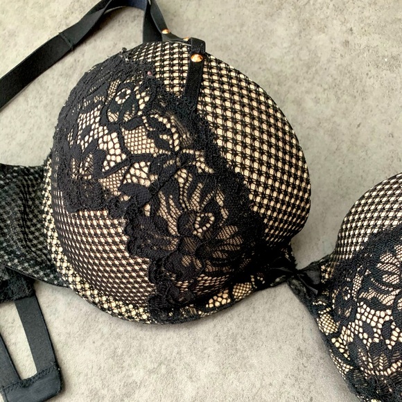 Rouge Gorge Gentle Push Up Bra Black Lace on Beige 34B - Picture 4 of 6